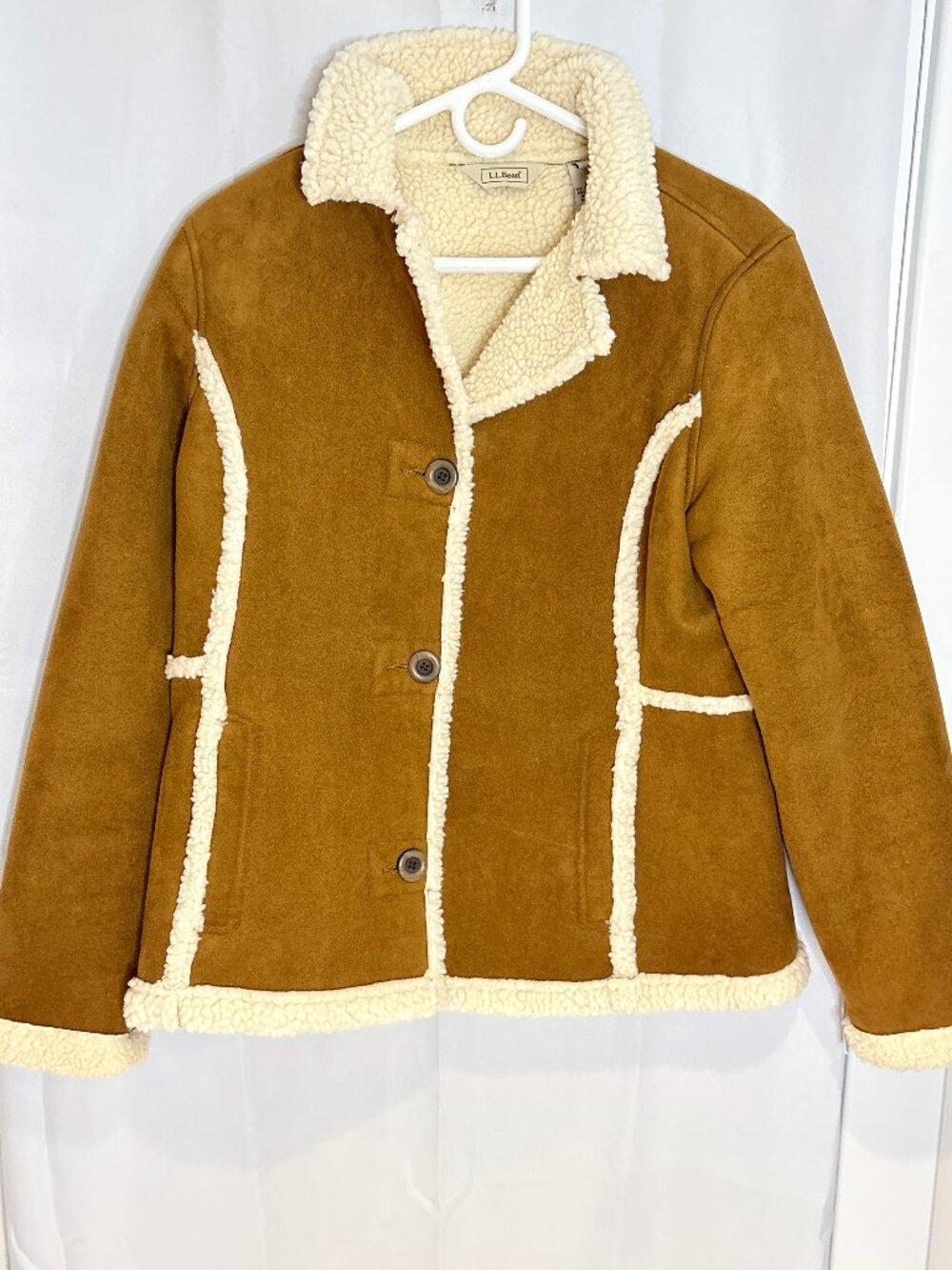 L.L.Bean Faux Suede Shearling Sherpa Jacket Brown Small